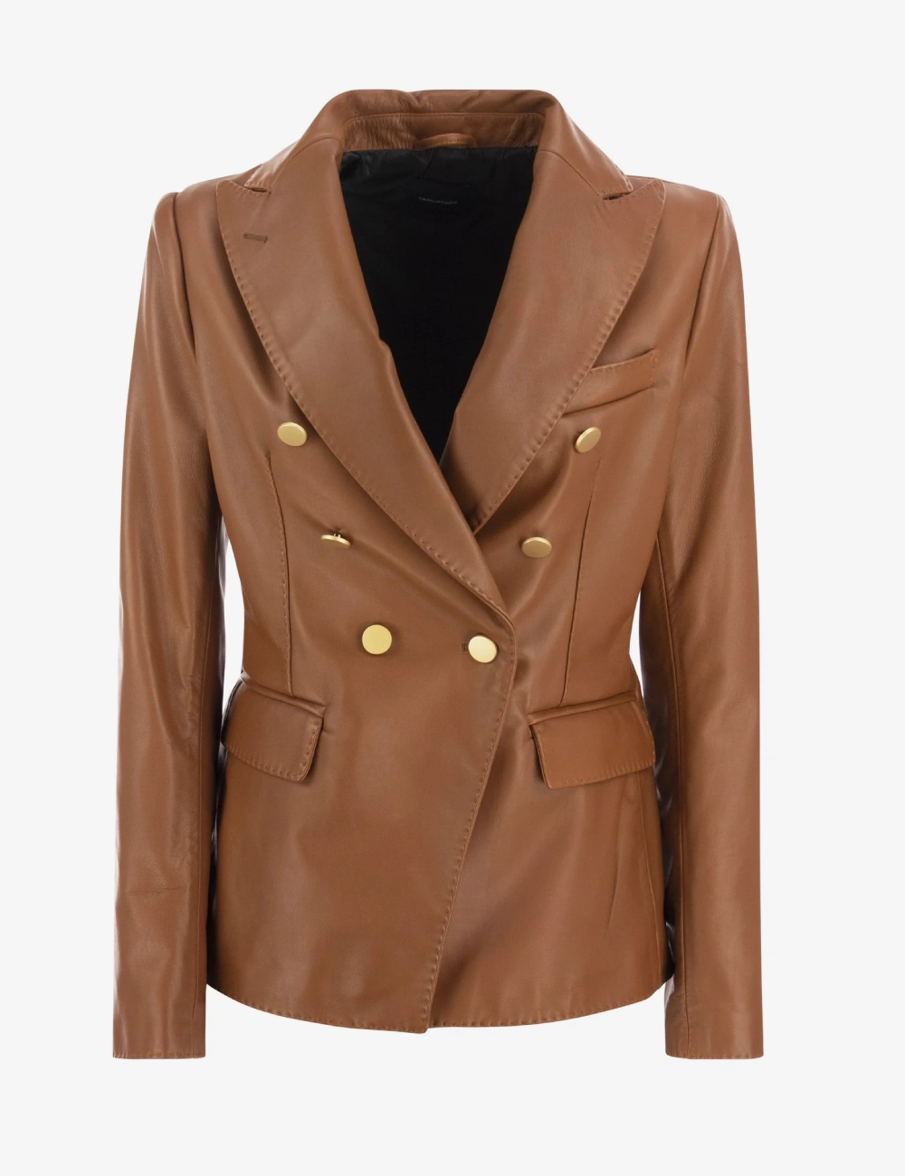 Women's Signature Brown Double-Breasted Leather Blazer