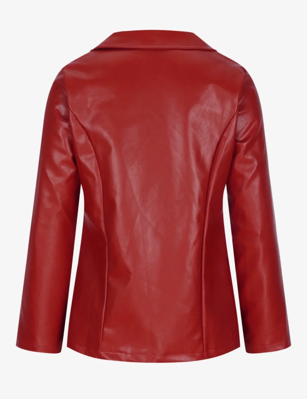 Women’s Stylish Red Leather Blazer Jacket – Long Sleeve Lapel Coat (1)