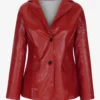 Women’s Stylish Red Leather Blazer Jacket – Long Sleeve Lapel Coat