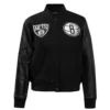 Women´s-Brooklyn-Nets-Retro-Classic-Rib-Full-Black-Wool-Leather-Varsity-Jacket-LeatherMoto