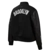 Women’s Brooklyn Nets Retro Classic Rib Full Black Wool & Leather Varsity Jacket - Image 3