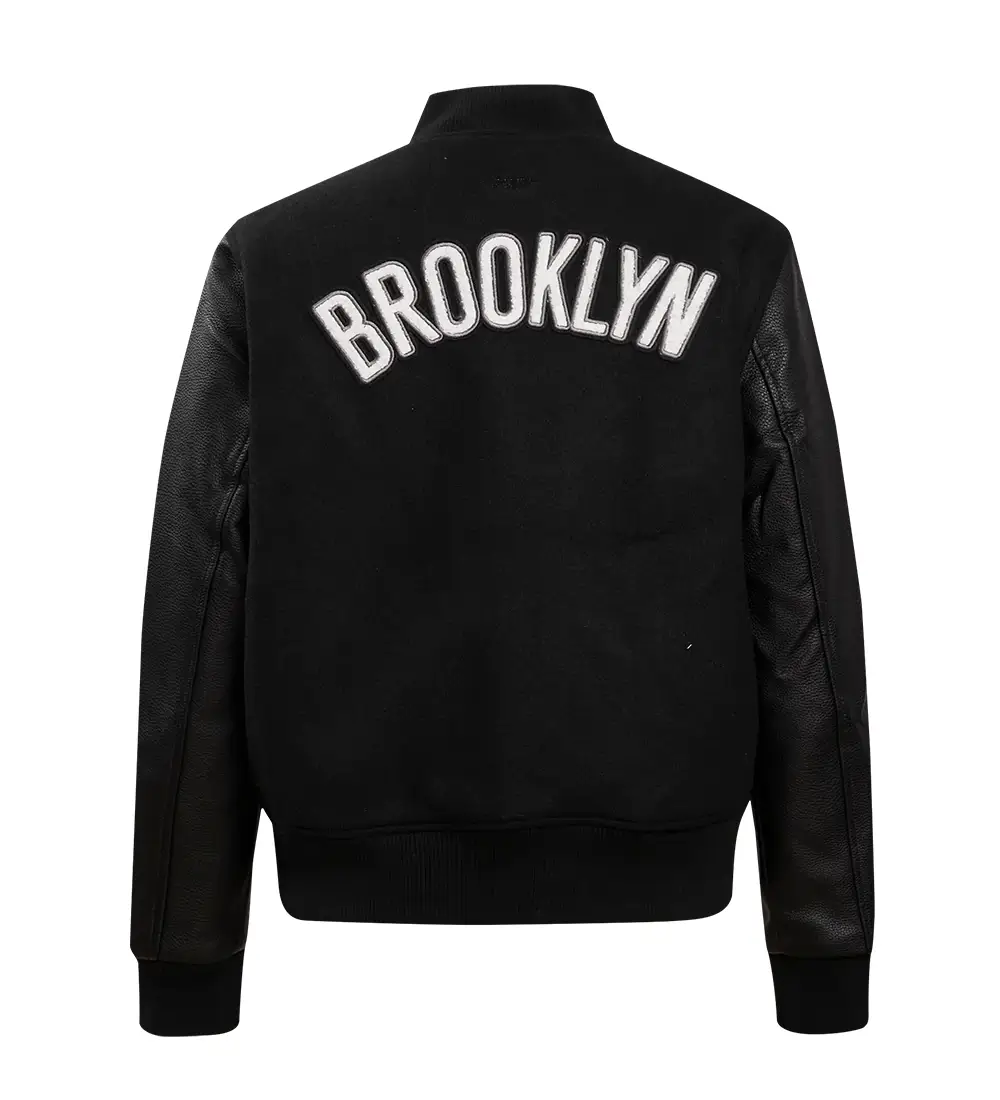 Women´s-Brooklyn-Nets-Retro-Classic-Rib-Full-Black-Wool-Leather-Varsity-Jacket-LeatherMoto