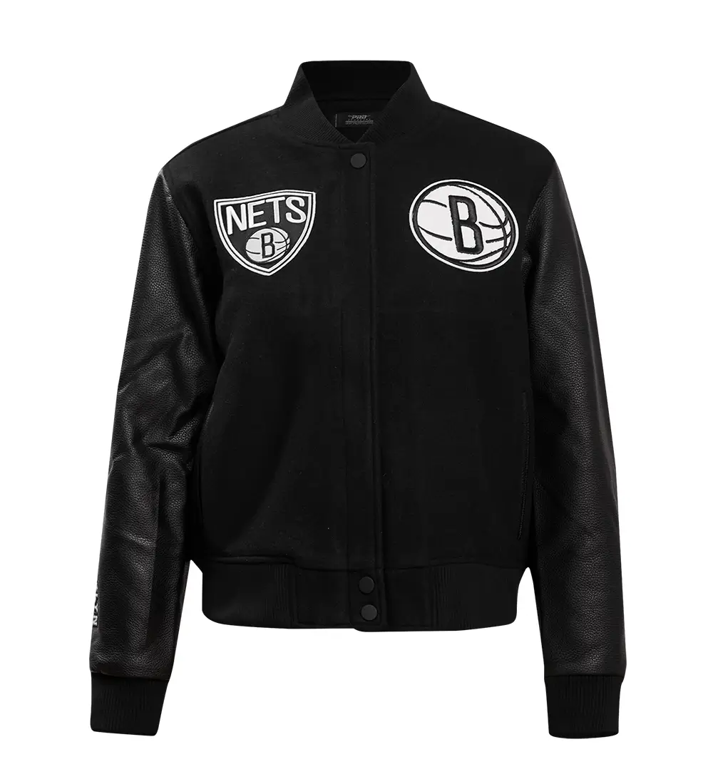 Women´s-Brooklyn-Nets-Retro-Classic-Rib-Full-Black-Wool-Leather-Varsity-Jacket-LeatherMoto