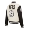 Women’s Brooklyn Nets Retro Classic Rib Black Wool & Leather Varsity Jacket - Image 3