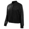 Women’s Brooklyn Nets Triple Black Wool Varsity Jacket - Image 2