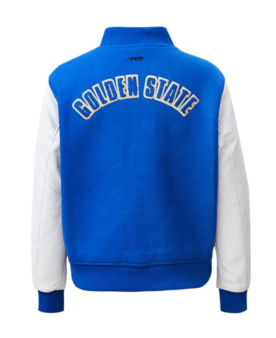 Women´s Golden State Warriors Classic Royal Blue & White Wool & Leather Varsity Jacket LeatherMoto (1)