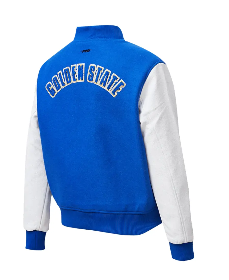 Women´s Golden State Warriors Classic Royal Blue & White Wool & Leather Varsity Jacket LeatherMoto (5)