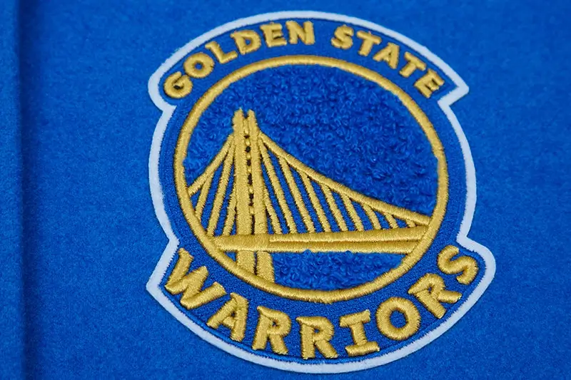 Women´s Golden State Warriors Classic Royal Blue & White Wool & Leather Varsity Jacket LeatherMoto (7)
