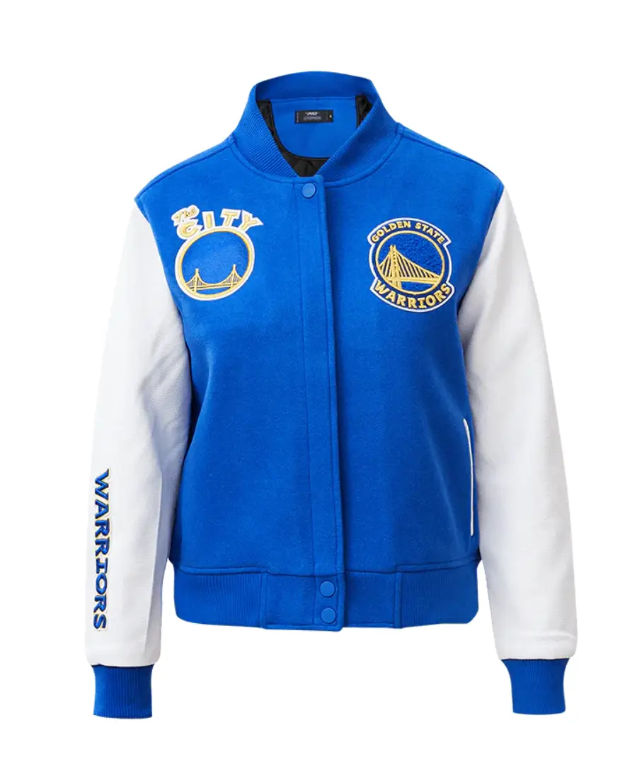 Women´s Golden State Warriors Classic Royal Blue & White Wool & Leather Varsity Jacket LeatherMoto (8)