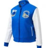 Women´s Golden State Warriors Classic Royal Blue & White Wool & Leather Varsity Jacket LeatherMoto (9)