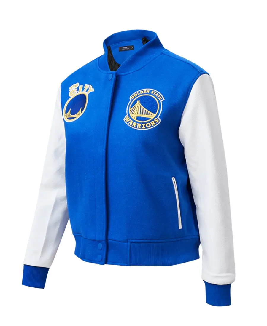 Women´s Golden State Warriors Classic Royal Blue & White Wool & Leather Varsity Jacket LeatherMoto (9)