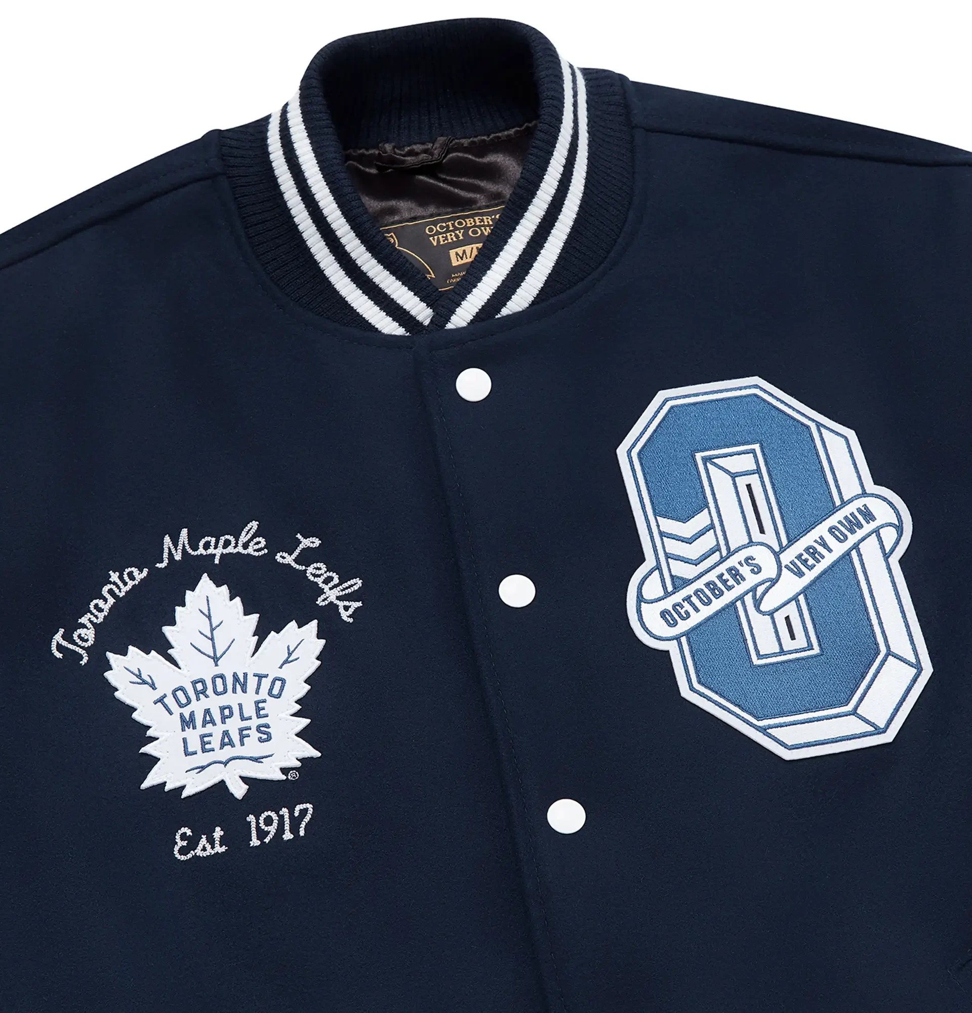 7-Toronto-Maple-Leafs-OVO-x-NHL-Blue-Full-Snap-Varsity-Jacket leather moto (7)