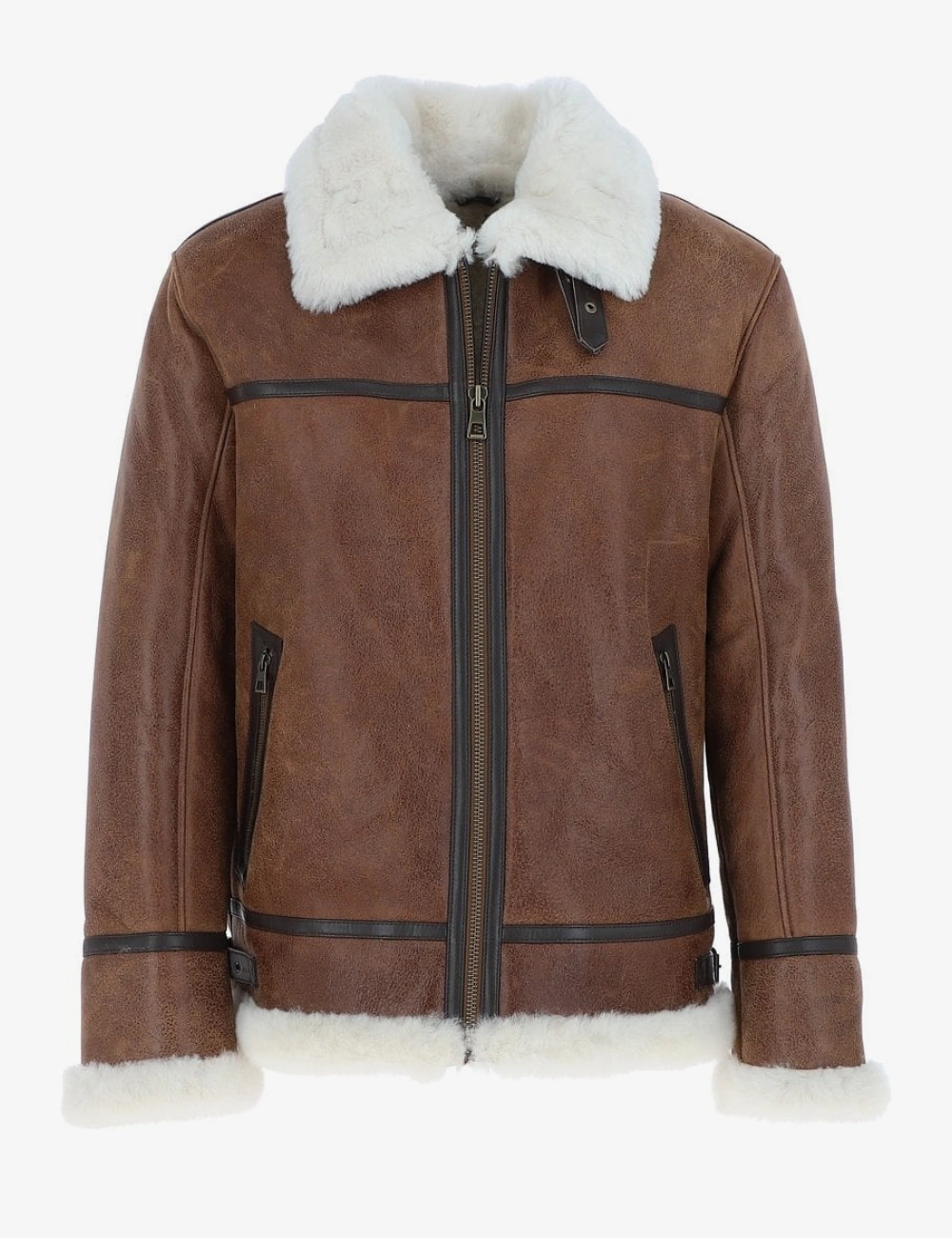 Antique Shearling Pilot Jacket Luxury Leather with Buckled Collar and Vintage Charm (1)