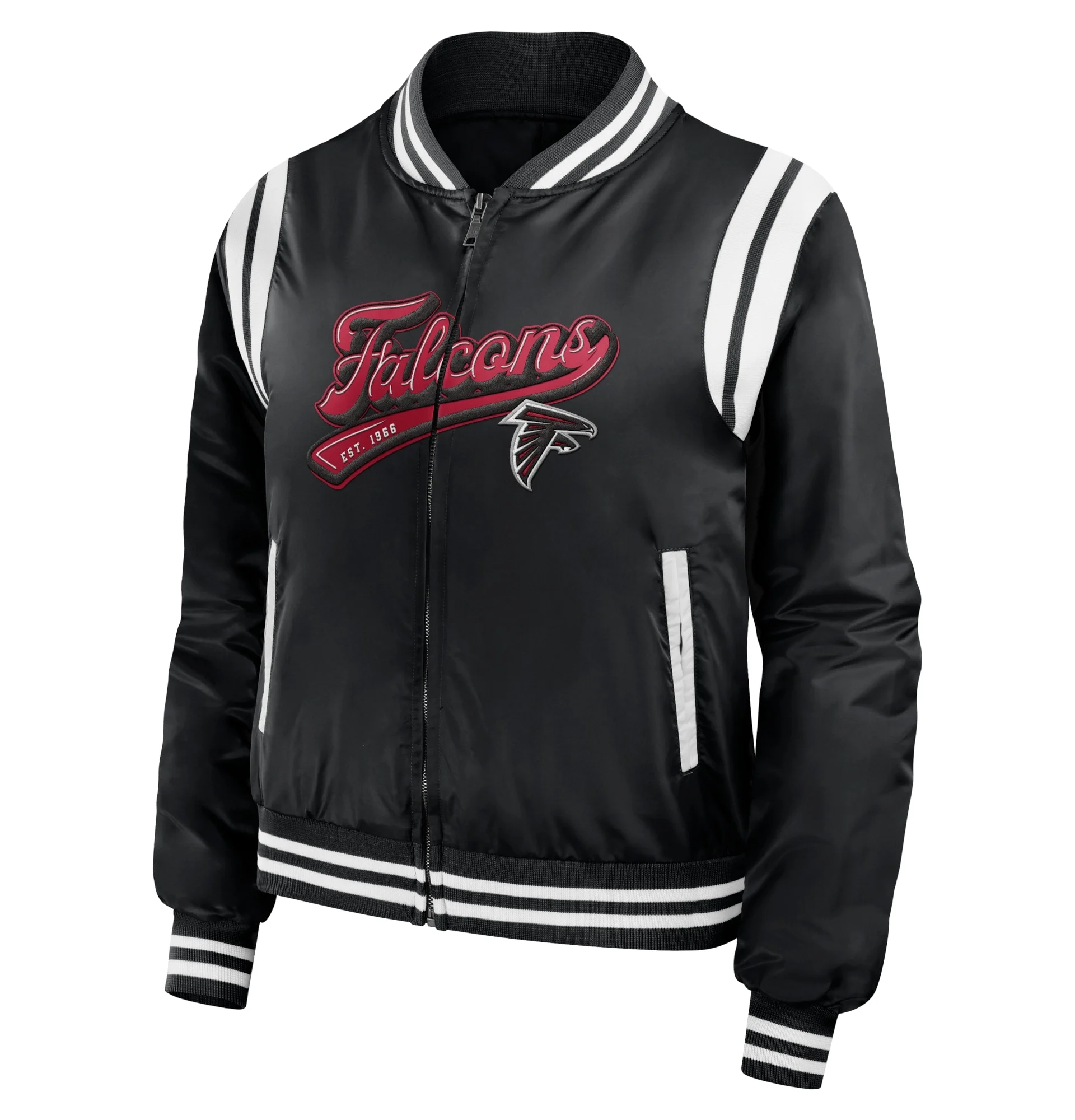 Atlanta-Falcons-Womens-Full-Zip-Bomber-Varsity-Jacket-Black-LeatherMoto