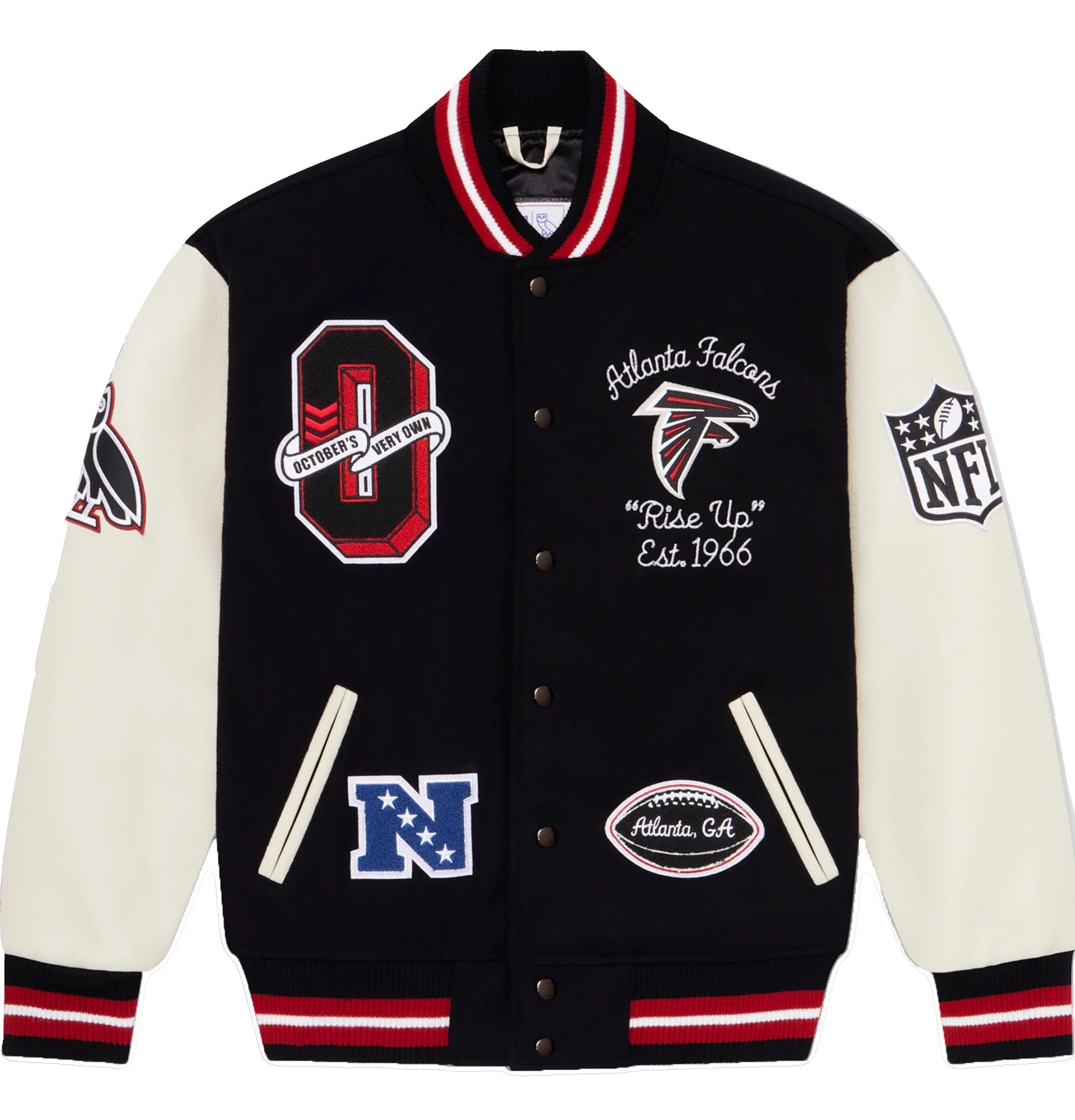Atlanta-Falcons-X-OVO-Black-And-White-Varsity-Jacket-leather moto (1)