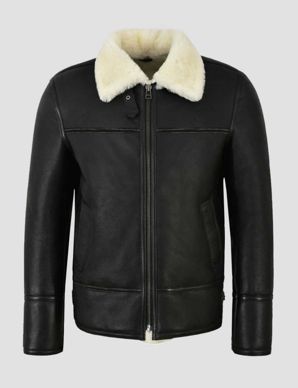 B3 Aviator Leather Jacket Striking Black and White with Iconic Shearling Collar (1)