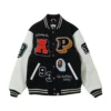 BAPE-Black-White-Crazy-Patch-Varsity-Jacket-leather moto