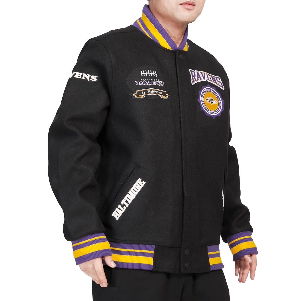 Baltimore-Ravens-Crest-Emblem-Black-Wool-Varsity-Jacket-LeatherMoto