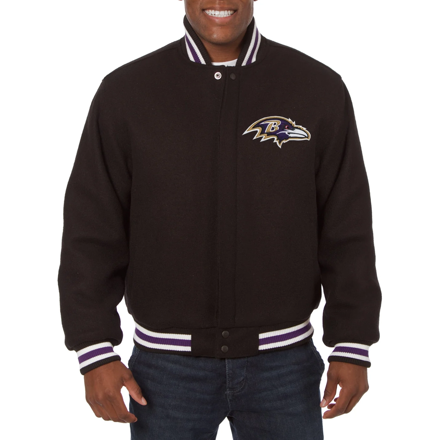 Baltimore-Ravens-Handmade-Wool-Jacket-Black-LeatherMoto