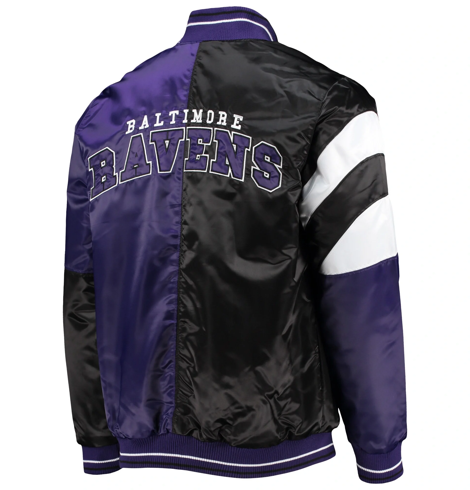 Baltimore-Ravens-Starter-Leader-Purple-And-Black-Satin-Varsity-Jacket-LeatherMoto
