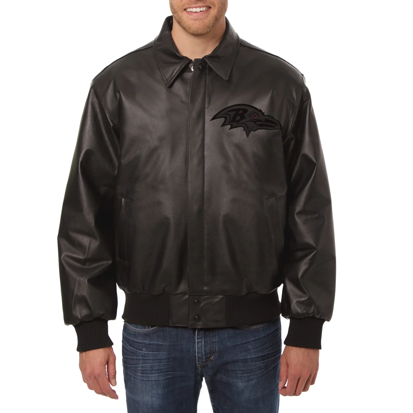 Baltimore-Ravens-Tonal-Full-Leather-Bomber-Jacket-Black-LeatherMoto