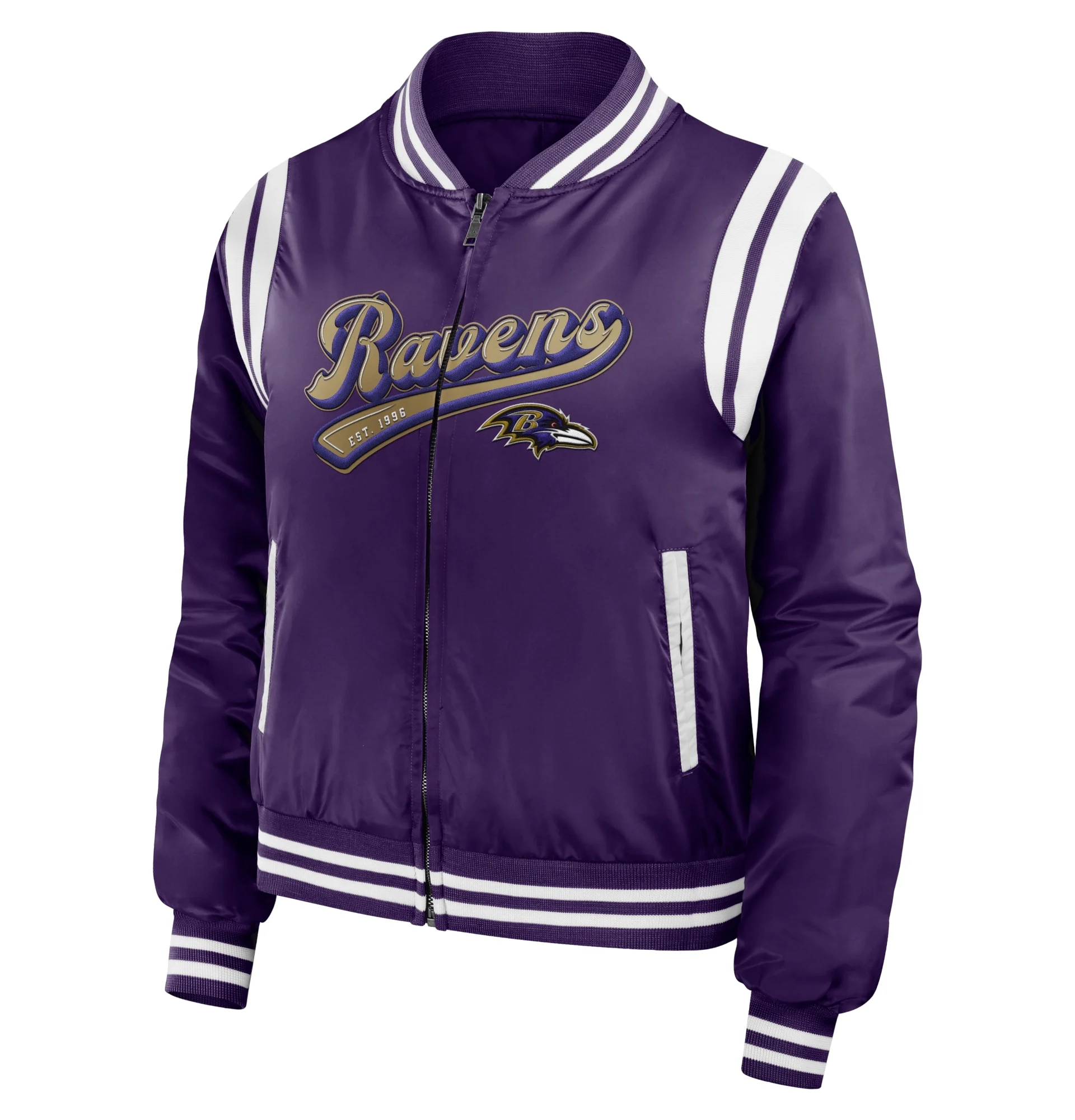 Baltimore-Ravens-Womens-Full-Zip-Bomber-Varsity-Jacket-Purple-LeatherMoto