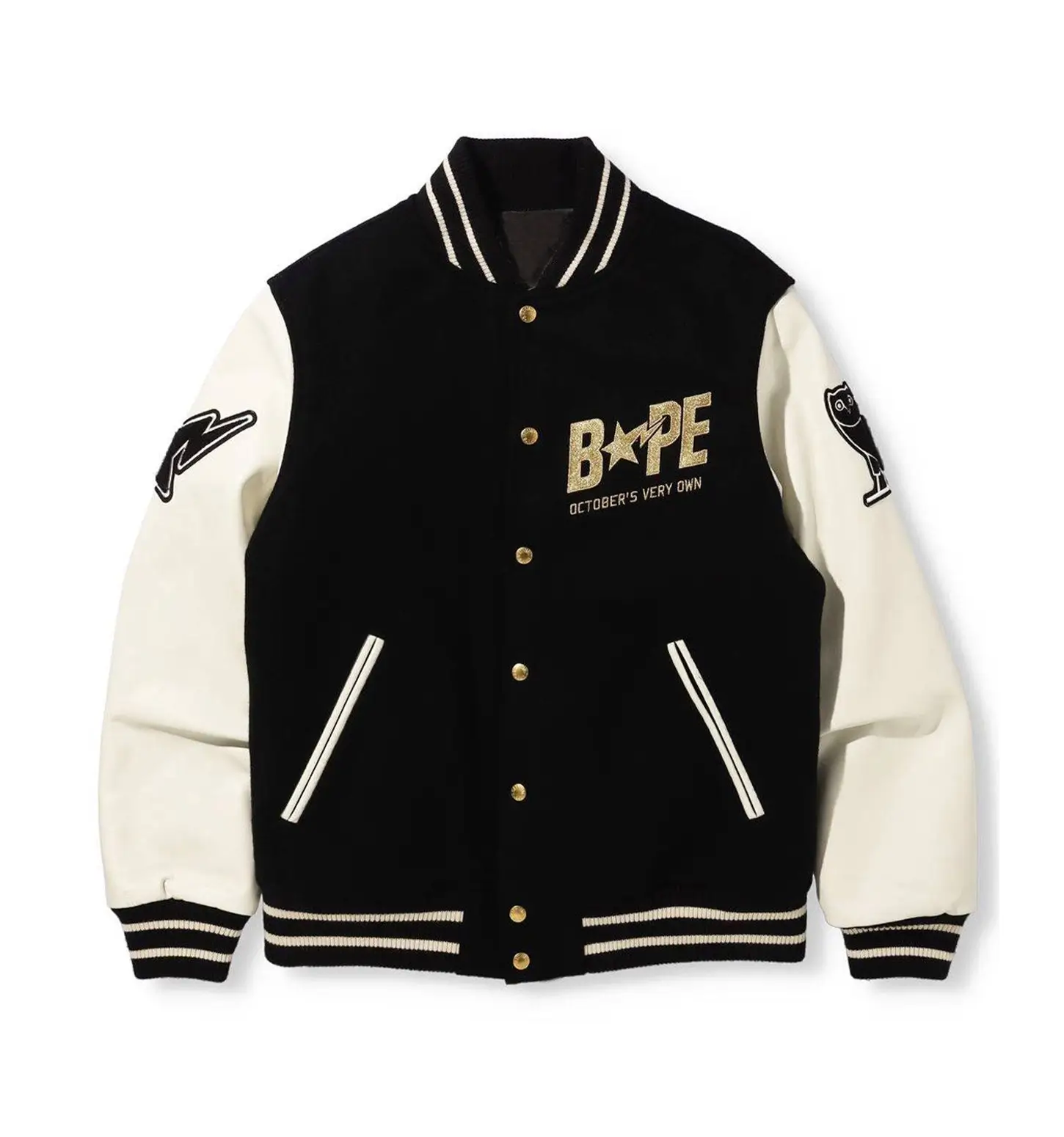 Bape-OVO-Varsity-Jacket-leather moto