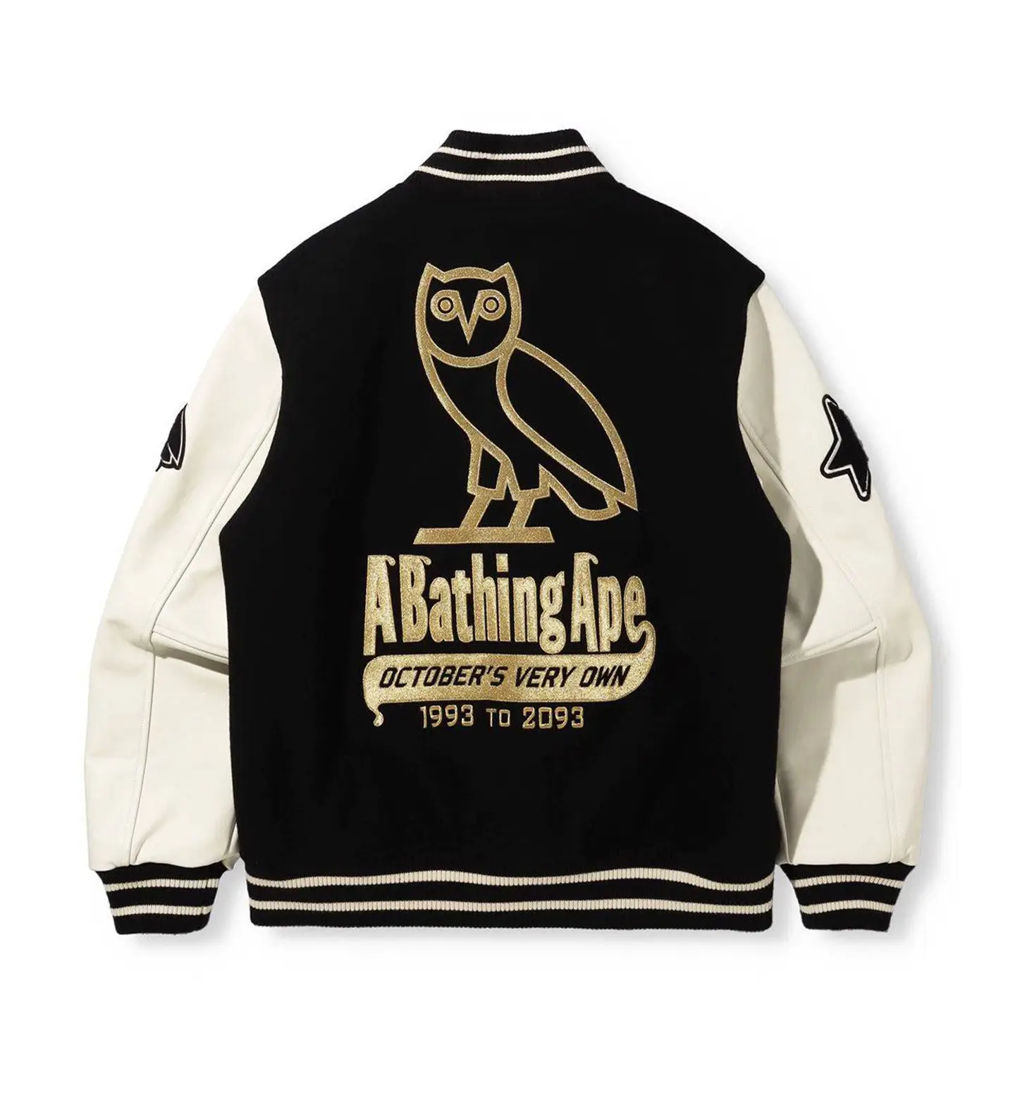 Bape-OVO-Varsity-Jacket- leather moto