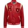 Bel-Air-Homme-Femme-Leather-Red-Varsity-Jacket- leathe moto (1)