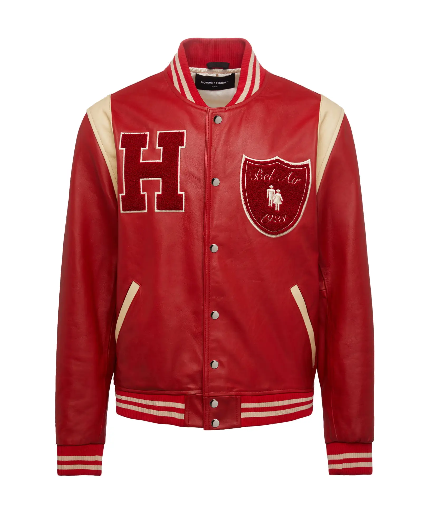 Bel-Air-Homme-Femme-Leather-Red-Varsity-Jacket- leathe moto (1)