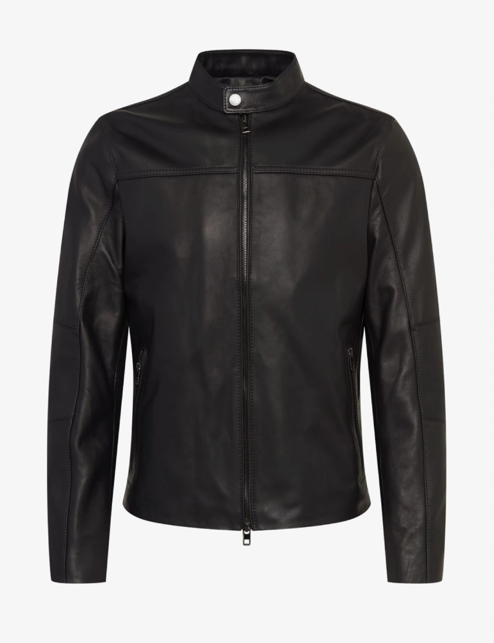 Men's Urban Noir Black Leather Jacket with Classic Stand Collar