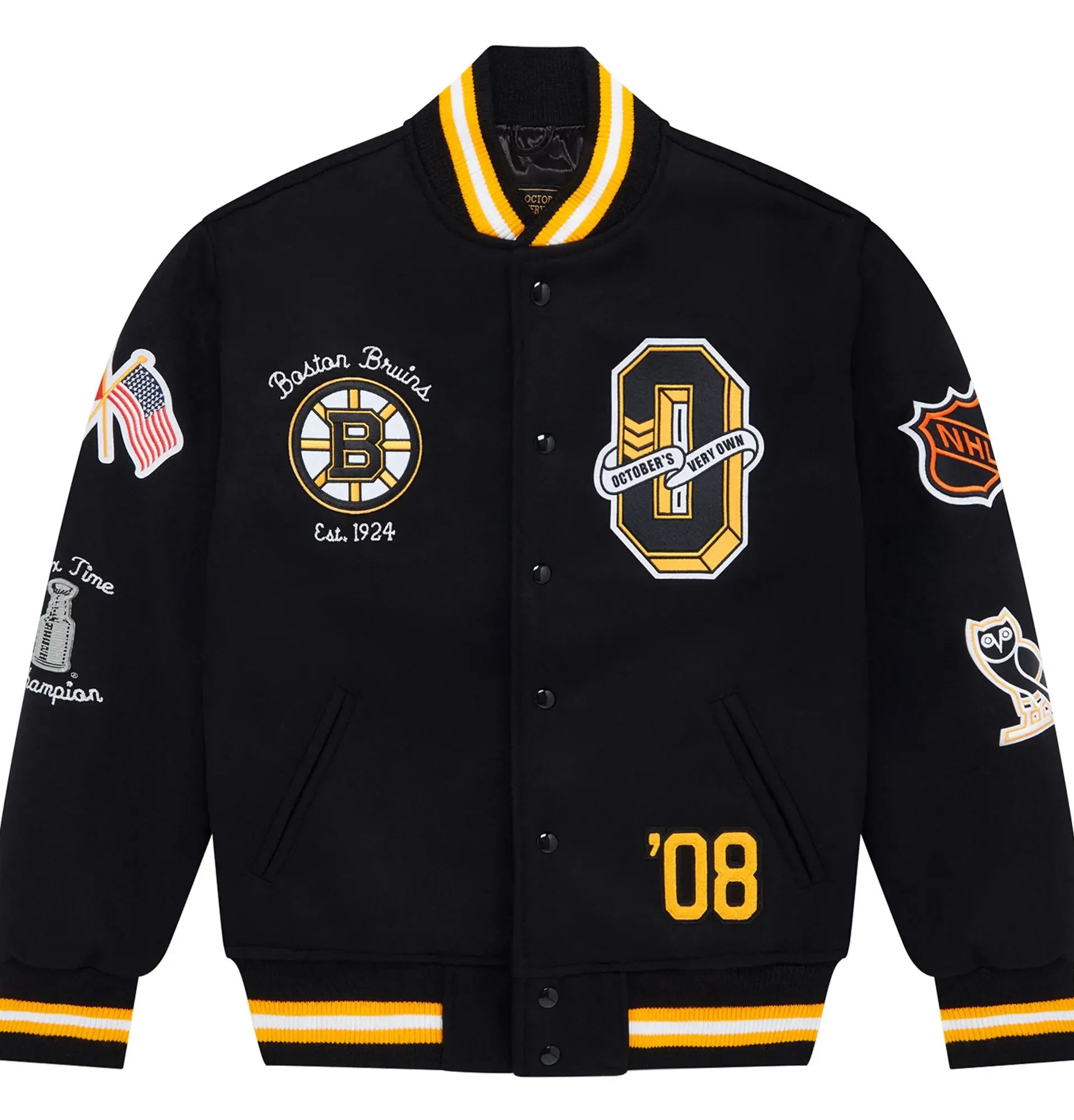 Boston-Bruins-OVO-x-NHL-Black-Full-Snap-Varsity-Jacket-leather moto (1)