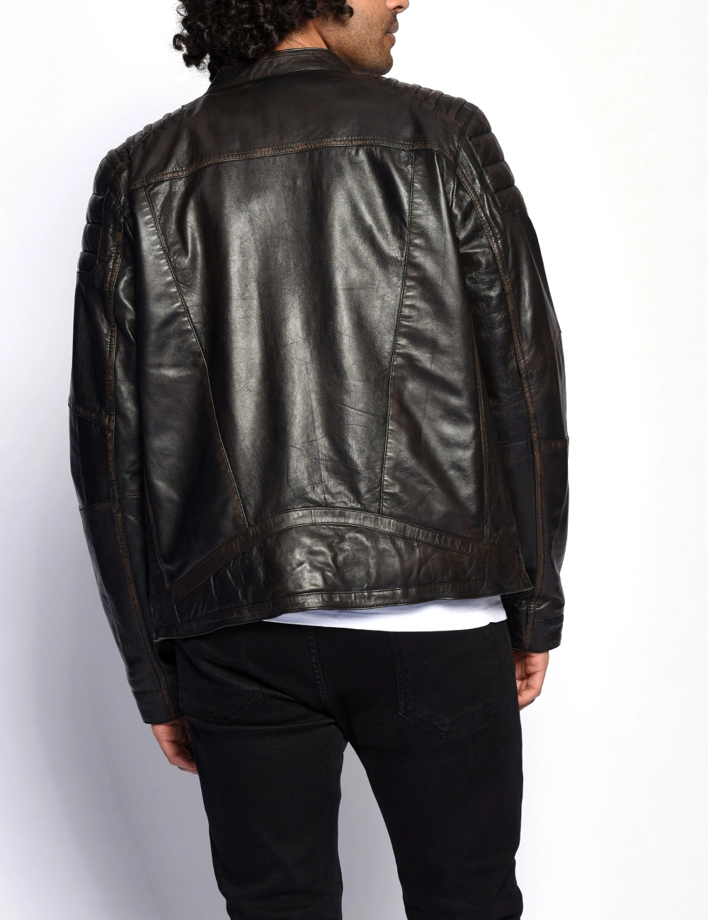 Cafe Racer Rustic Black Mens Leather Biker Jacket (2)