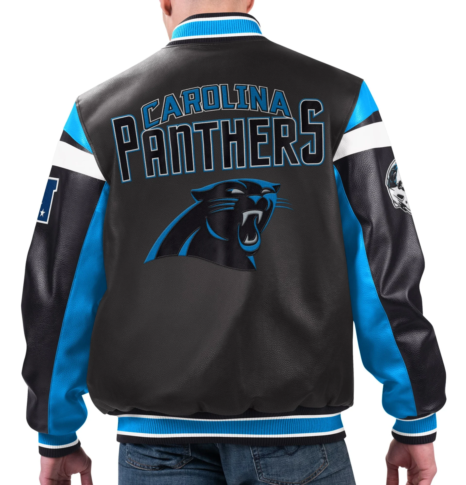 Carolina-Panthers-G-III-Sports-by-Carl-Banks-Black-Varsity-Leather-Jacket-LeatherMoto