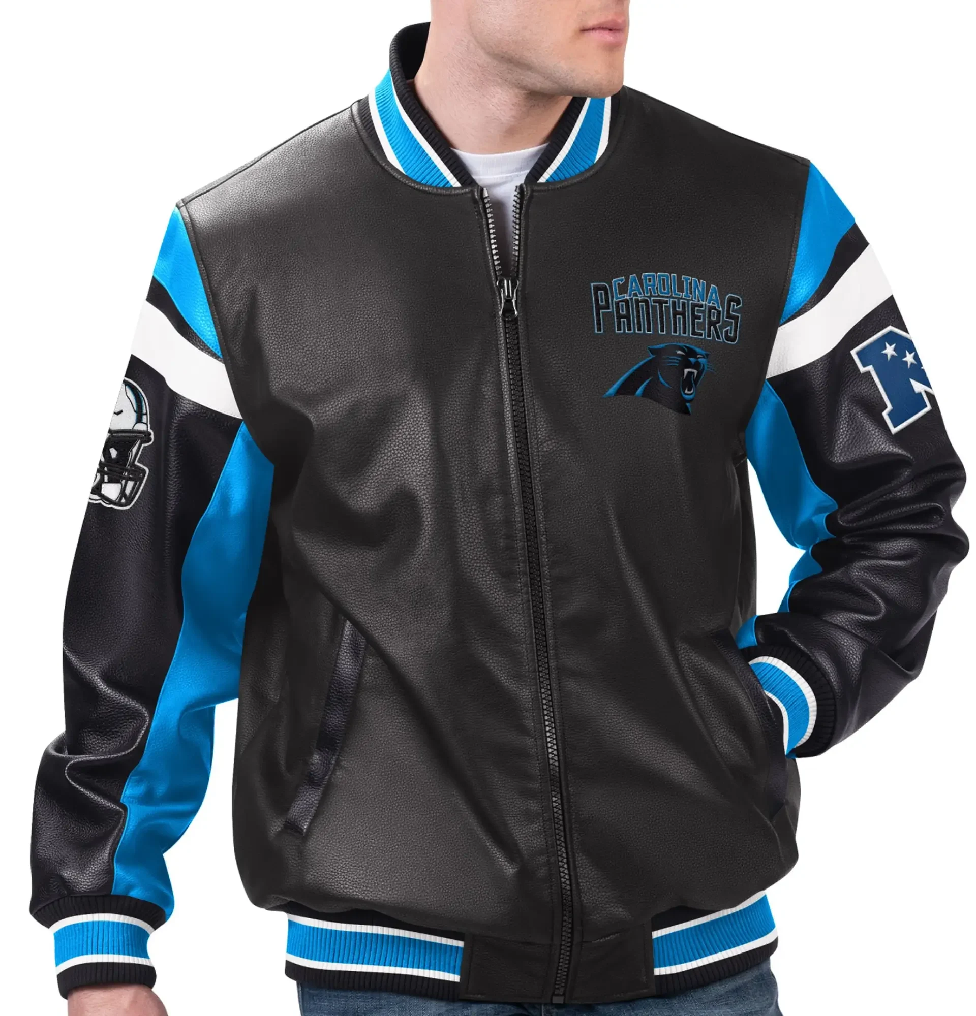 Carolina-Panthers-G-III-Sports-by-Carl-Banks-Black-Varsity-Leather-Jacket-LeatherMoto
