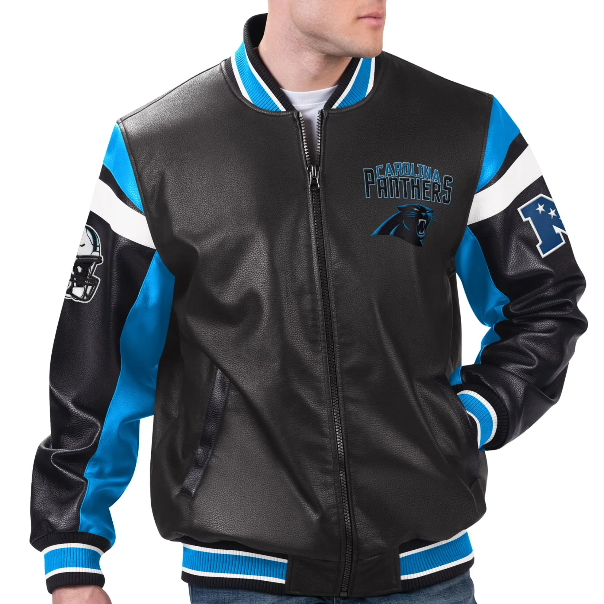 Carolina-Panthers-G-III-Sports-by-Carl-Banks-Black-Varsity-Leather-Jacket-LeatherMoto
