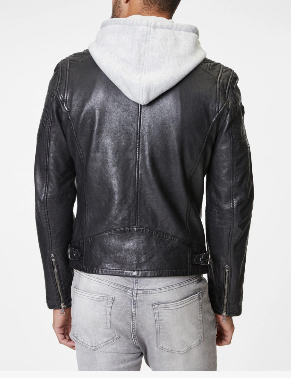 Chic Urban Men's Explorer Real Leather Jacket with Removable Gray Hooded (3)