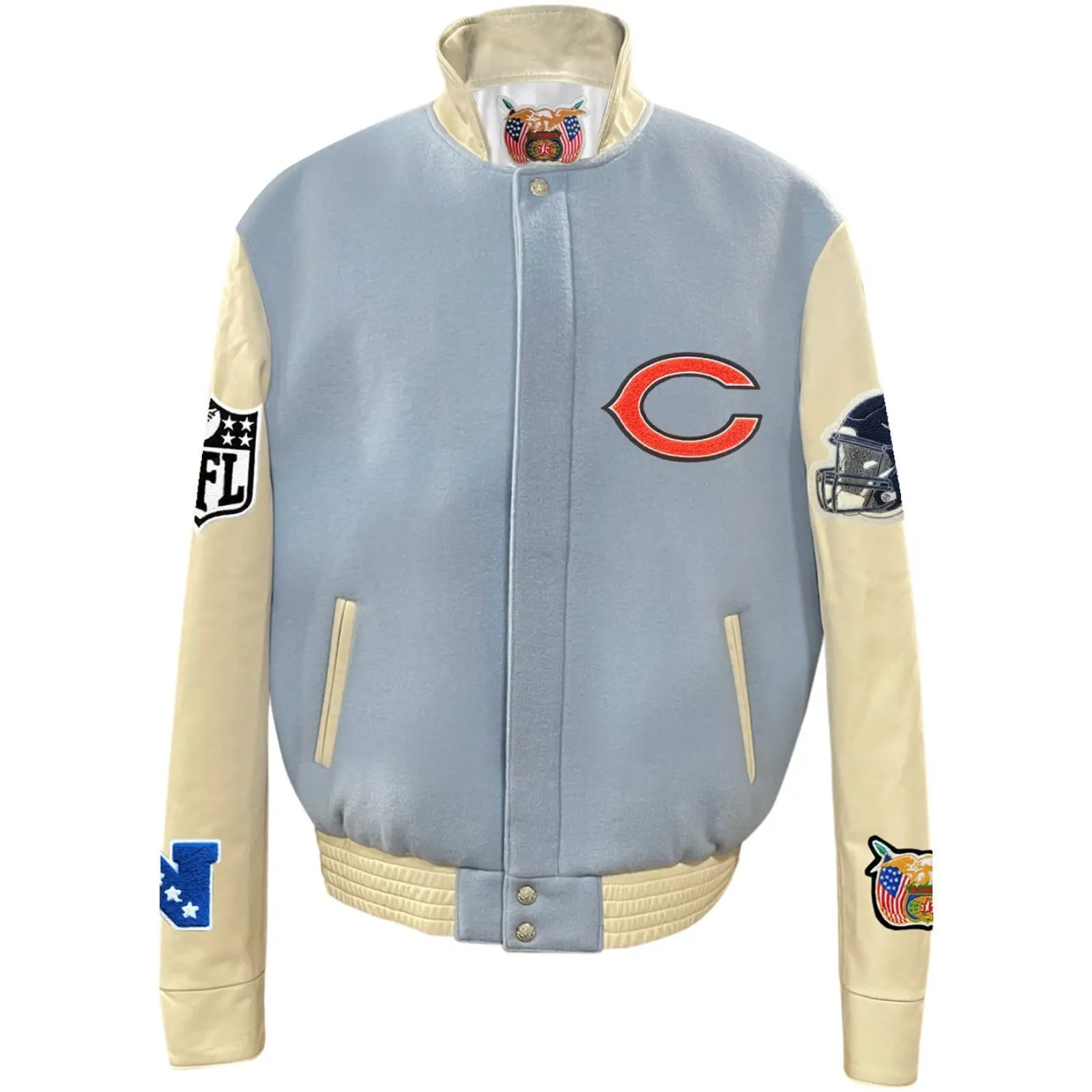 Chicago-Bears-Jeff-Hamilton-Stand-Up-Collar-Wool-Leather-Varsity-Jacket-LeatherMoto