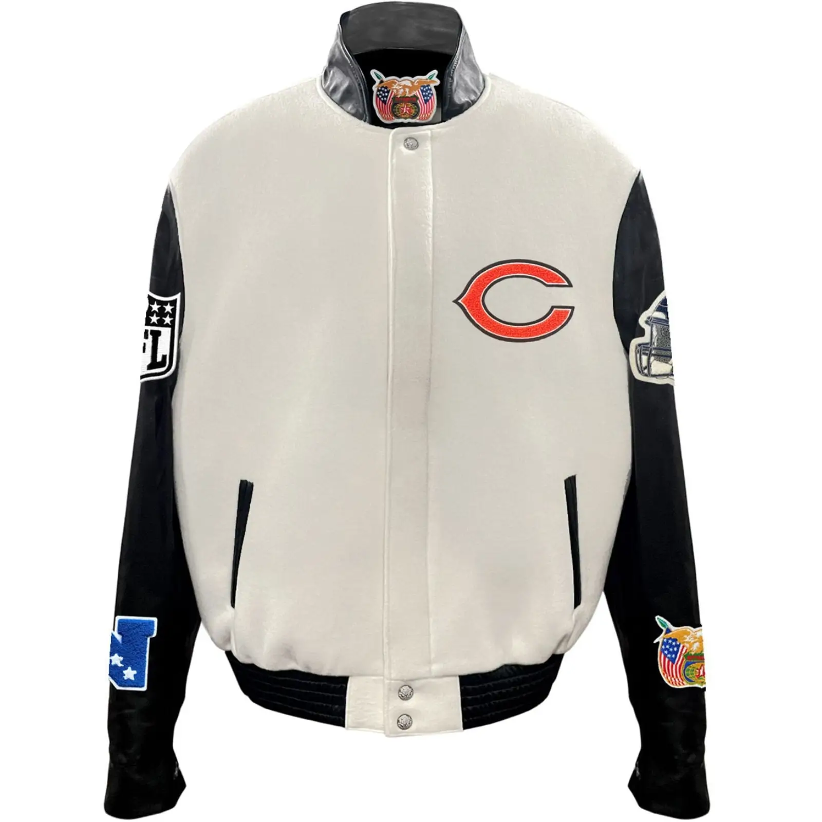 Chicago-Bears-Jeff-Hamilton-Wool-Leather-Varsity-Jacket-White-Black-LeatherMoto