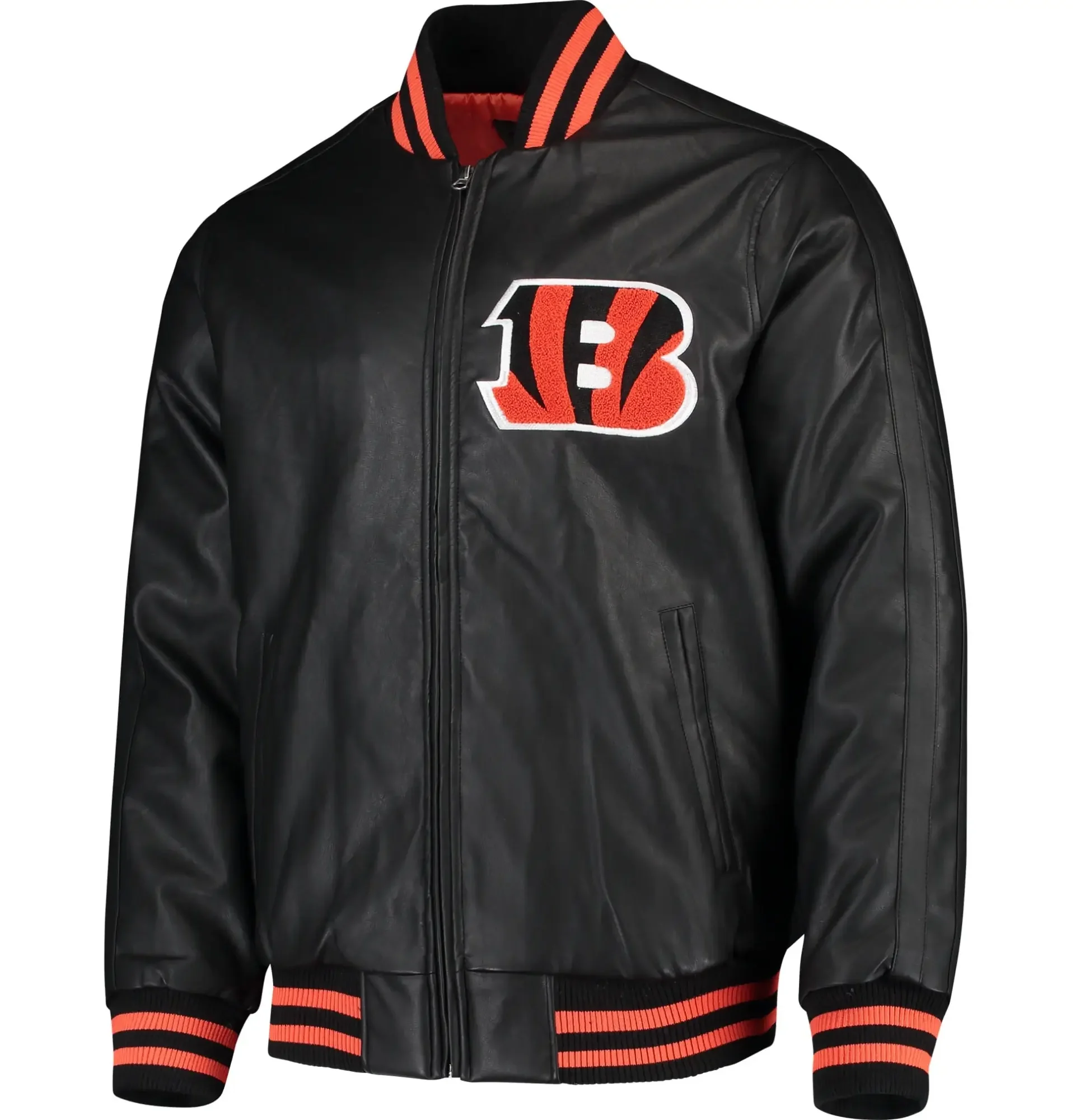 Cincinnati-Bengals-G-III-Sports-by-Carl-Banks-Black-Stiff-Pleather-Varsity-Jacket-LeatherMoto