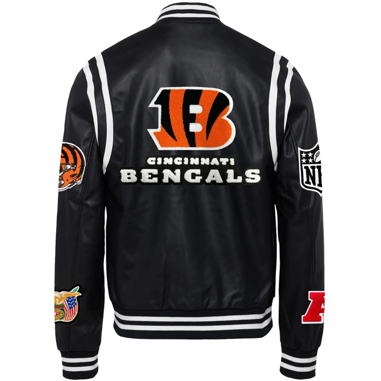 Cincinnati-Bengals-Jeff-Hamilton-Black-Leather-Varsity-Jacket-LeatherMoto