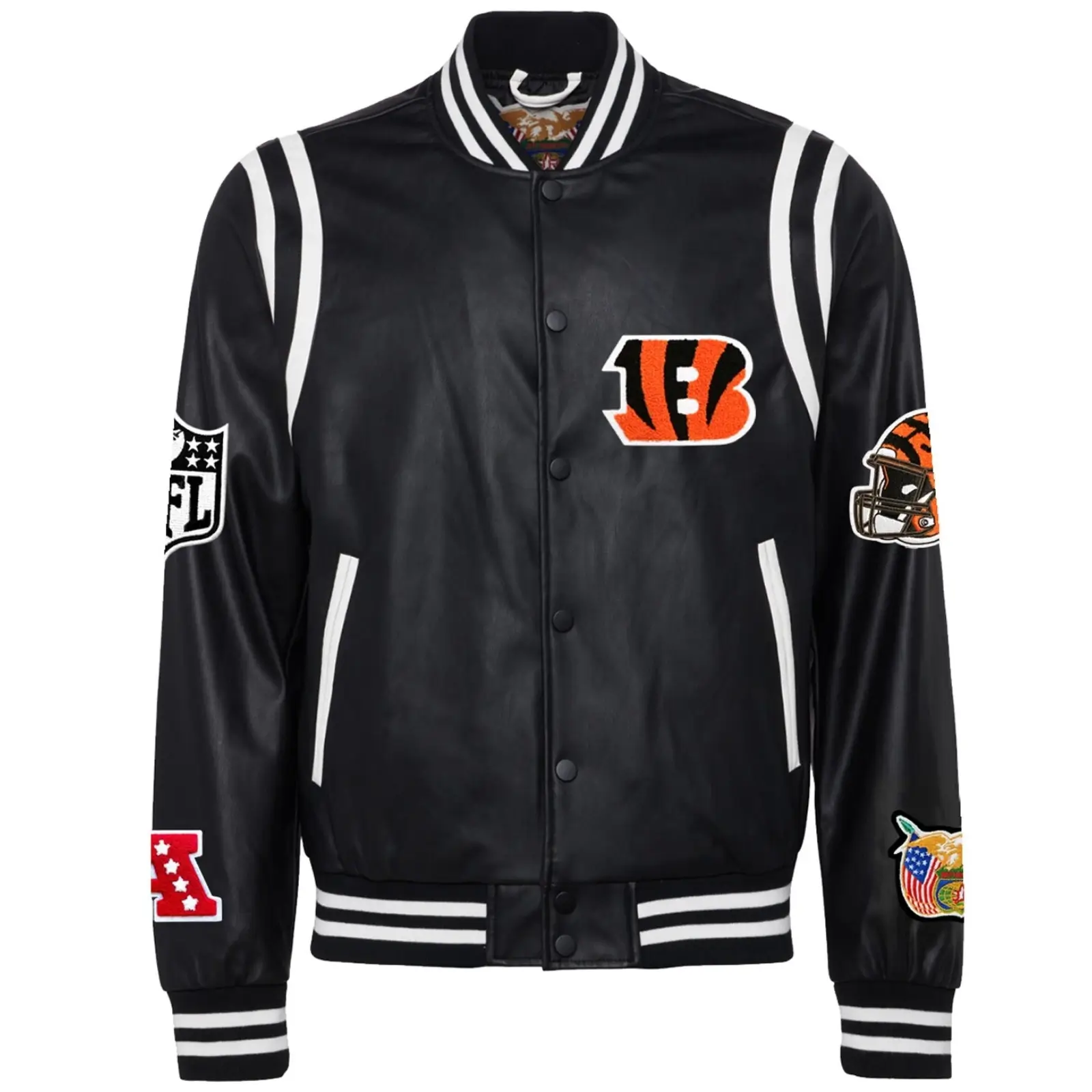 Cincinnati-Bengals-Jeff-Hamilton-Black-Leather-Varsity-Jacket-LeatherMoto