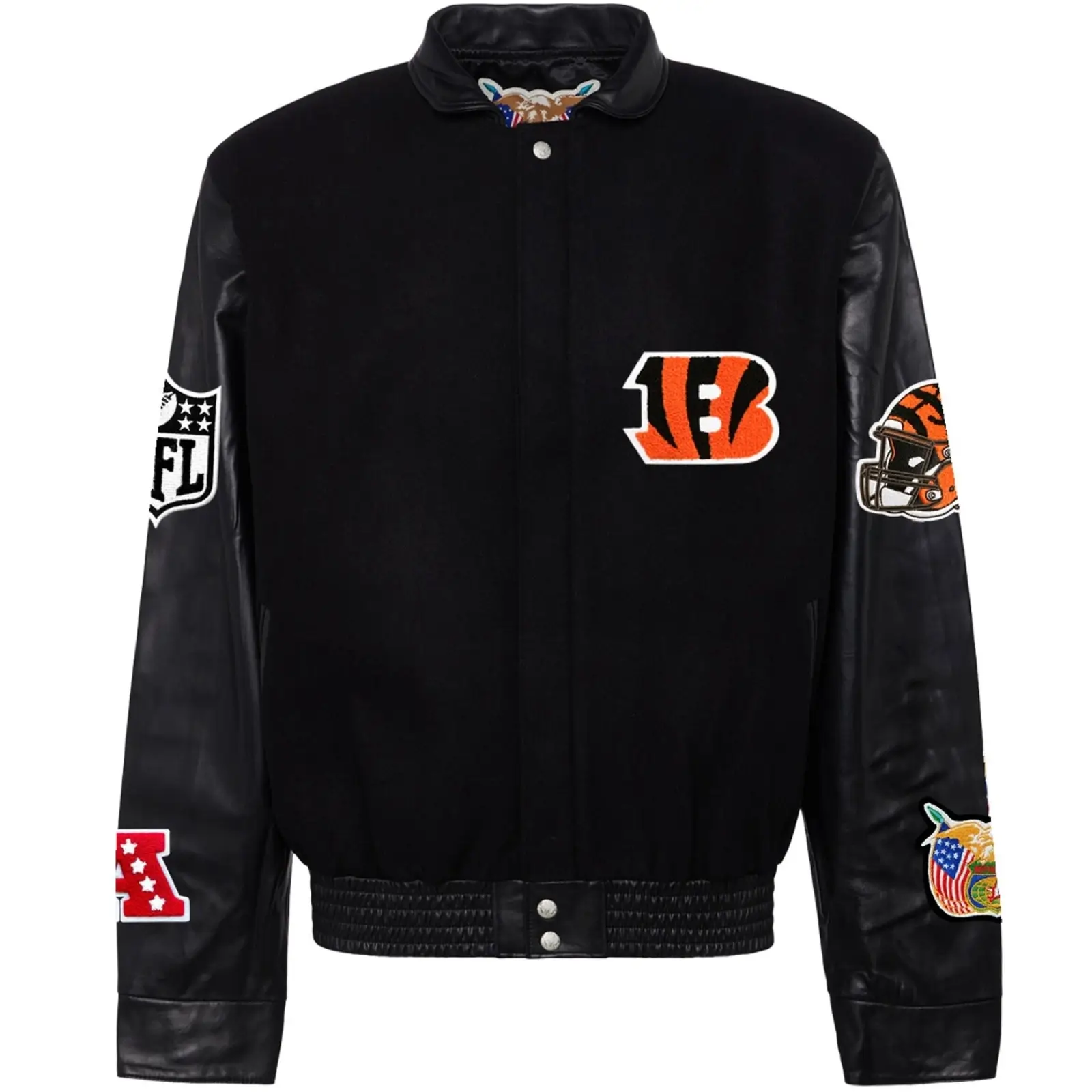 Cincinnati-Bengals-Jeff-Hamilton-Black-Wool-Leather-Varsity-Jacket-LeatherMoto