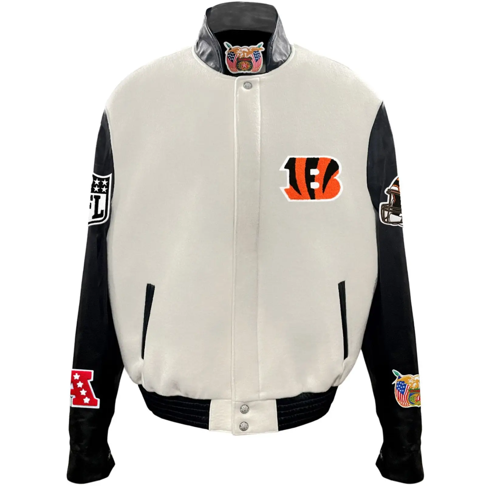 Cincinnati-Bengals-Jeff-Hamilton-Stand-Up-Collar-Wool-Leather-Varsity-Jacket-LeatherMoto