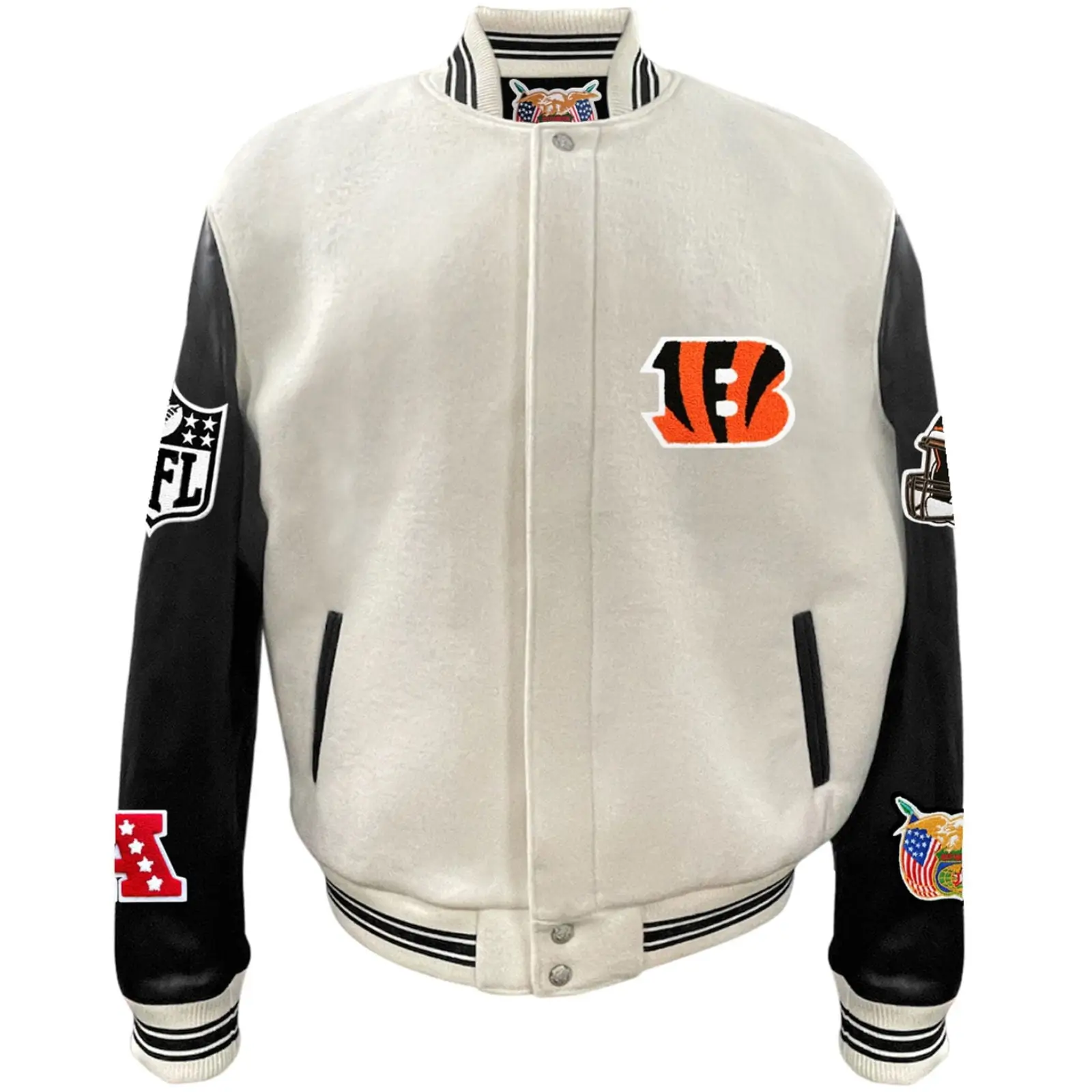Cincinnati-Bengals-Jeff-Hamilton-Wool-Leather-Full-Snap-Varsity-Jacket-LeatherMoto