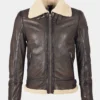 Classic Aviator Leather Jacket Dark Brown with Shearling Collar (1)