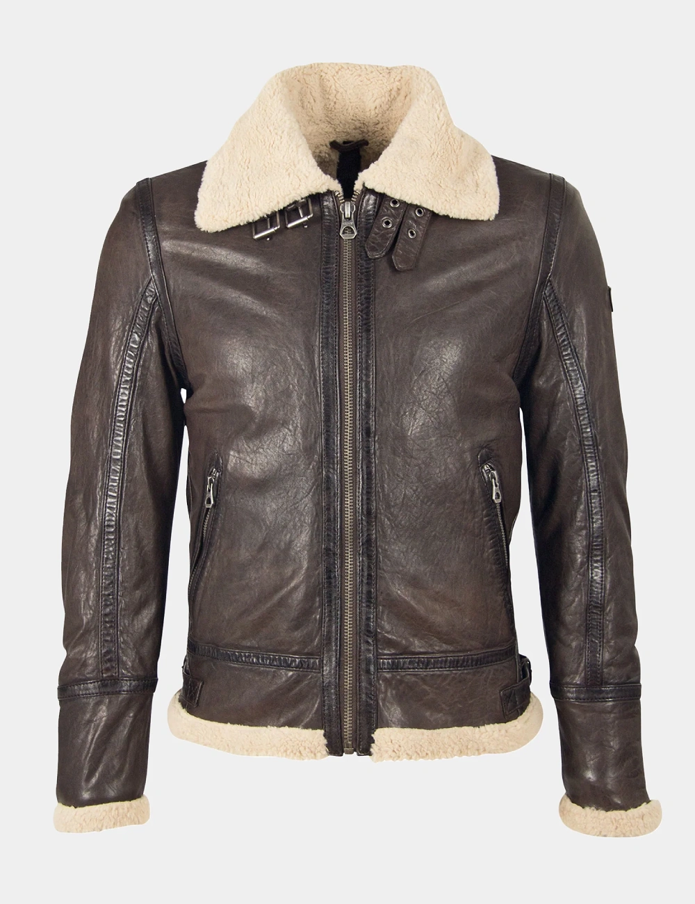 Classic Aviator Leather Jacket Dark Brown with Shearling Collar (1)