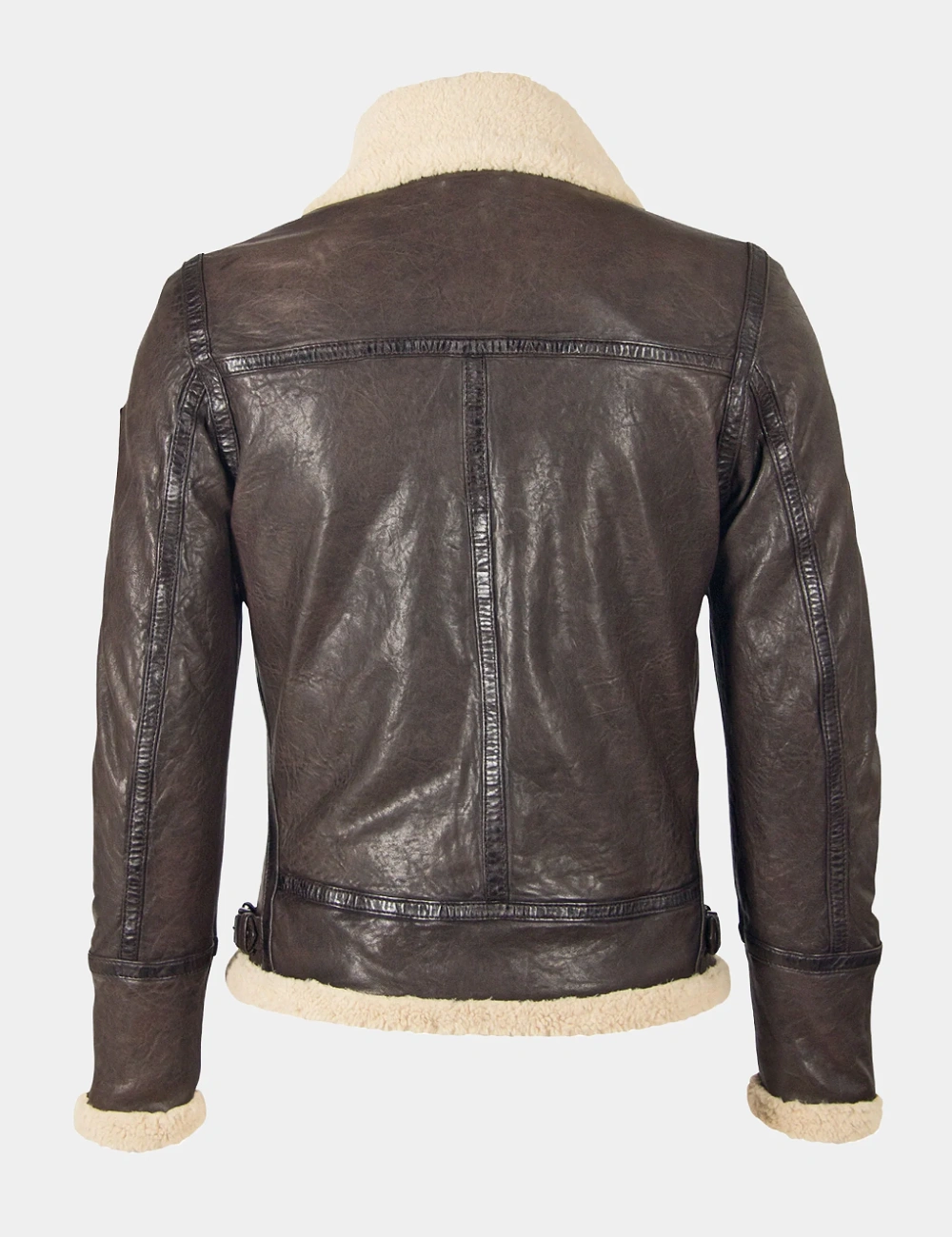 Classic Aviator Leather Jacket Dark Brown with Shearling Collar (2)