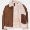 Classic Aviator Shearling Jacket Wooden Brown Leather with Heavy-Duty Zip and Buckled Collar (2)