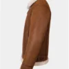 Classic Aviator Shearling Jacket Wooden Brown Leather with Heavy-Duty Zip and Buckled Collar (4)